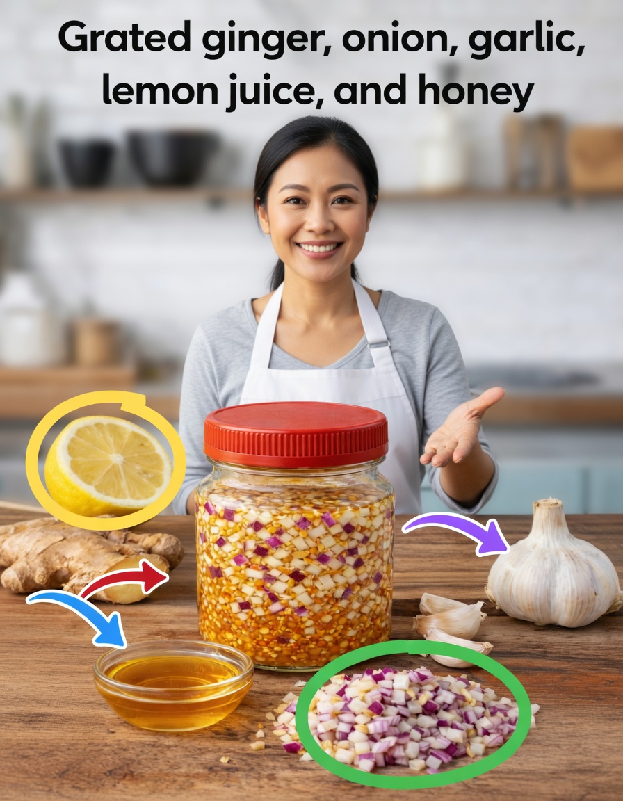 How to Make This Easy Grated Ginger, Onion, Garlic, Lemon Juice, and Honey Mixture in Your Kitchen