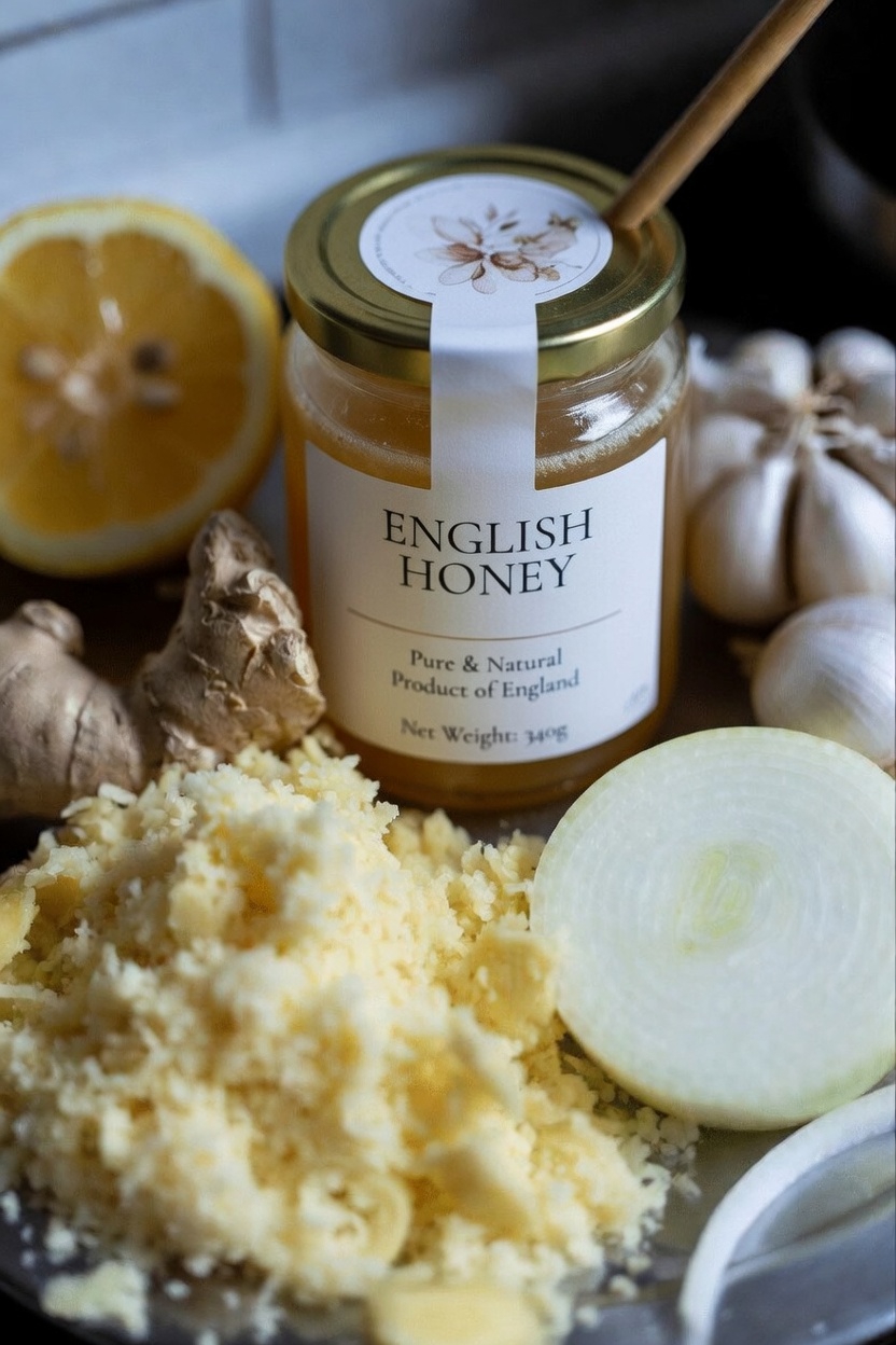 How to Make This Easy Grated Ginger, Onion, Garlic, Lemon Juice, and Honey Mixture in Your Kitchen