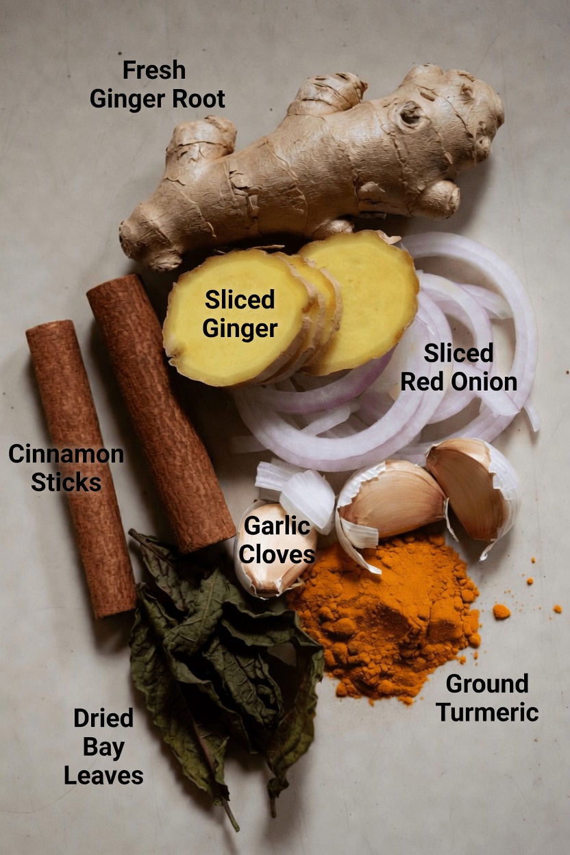 Discover This Simple Herbal Tea Recipe with Ginger, Cinnamon, Onion, Garlic, Turmeric, and Guava Leaf for Mornings and Evenings